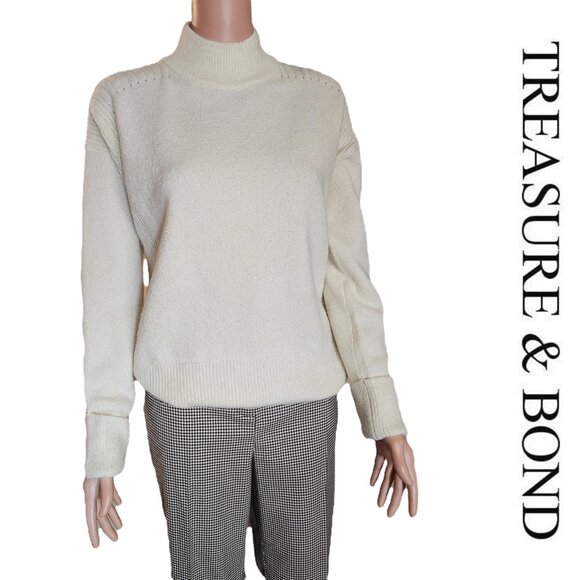 Treasure & Bond Rib Detail Mock Neck Sweater NWT Ivory XS - Picture 1 of 9